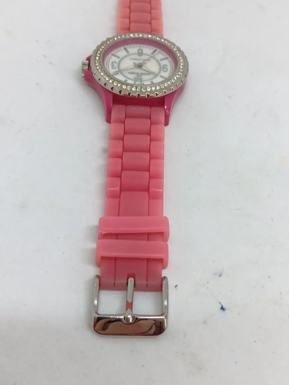 Anne Klein AK10/9439 Women's 39mm MOP Dial Pink Crystal Accent Watch NEW BATTERY